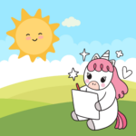a colorful cartoon unicorn writing on paper representing christine writing daily encouragement