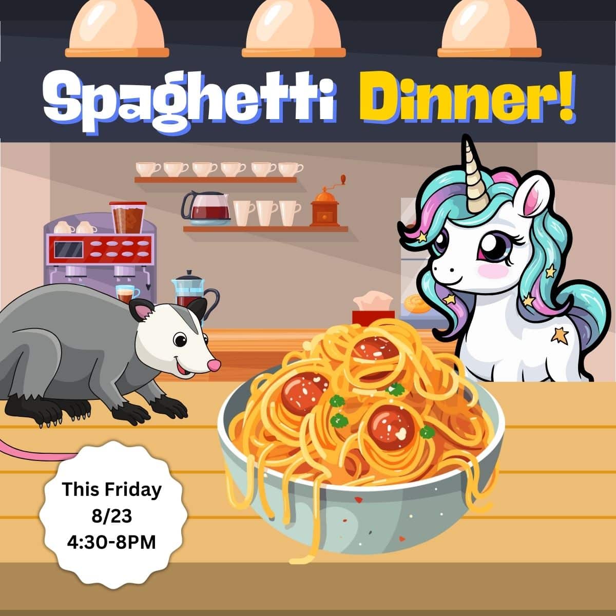 spaghetti dinner banner for the goochland restaurant friday dinner service