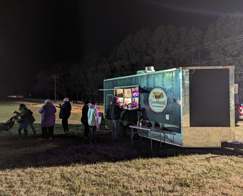 goochland restaurant mobile kitchen as will be seen set up at night at tucker 2024 in goochland va at tucker park