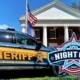 National Night Out logo over image of goochland counth sheriffs car parked at the goochland courthouse