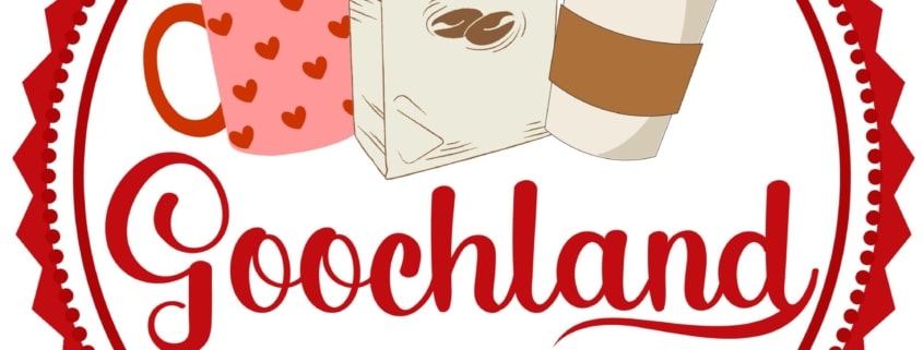 Goochland restaurant coffee logo featuring a coffee mug, coffee beans in a bag and a to go coffee cup