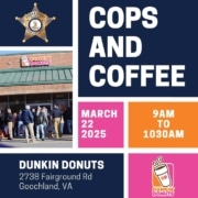 banner showing goochland sheriffs dept and dunkin logo and text cops and coffee