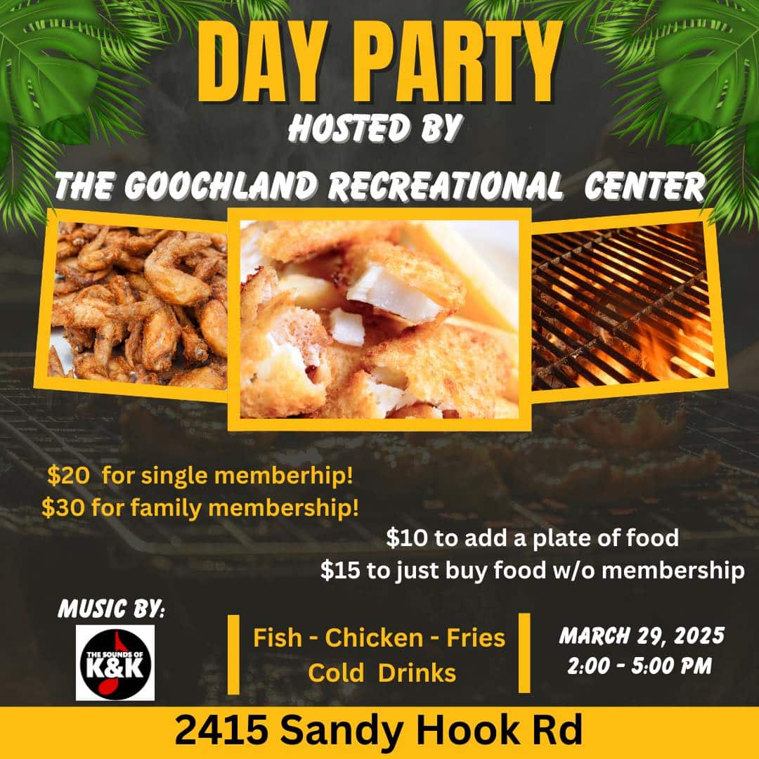day party flyer for the goochland recreational center