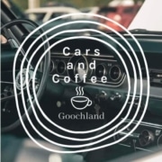 goochland cars and coffee logo over antique vehicle interior