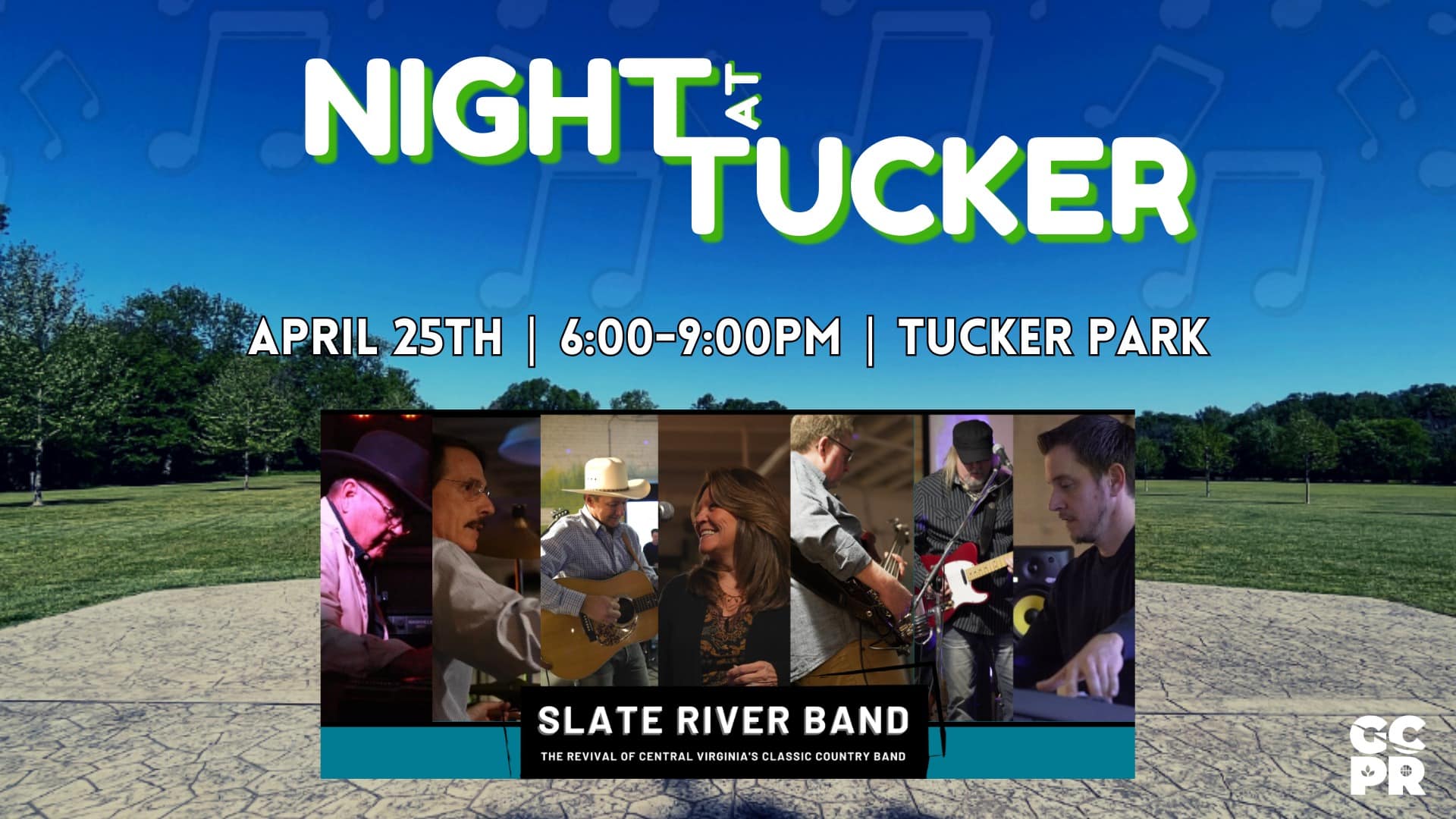 banner for night at tucker april 25th 2025 featuring the salte river band